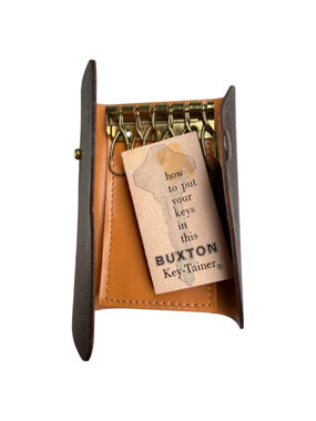 Buxton Key-Tainer Holder Tri-Fold 6 Ring Leather Wallet NEW